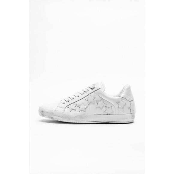 Zadig & Voltaire Zadig Stars Distressed Leather Low Top Sneakers White Sz 36 NIB - Picture 1 of 8